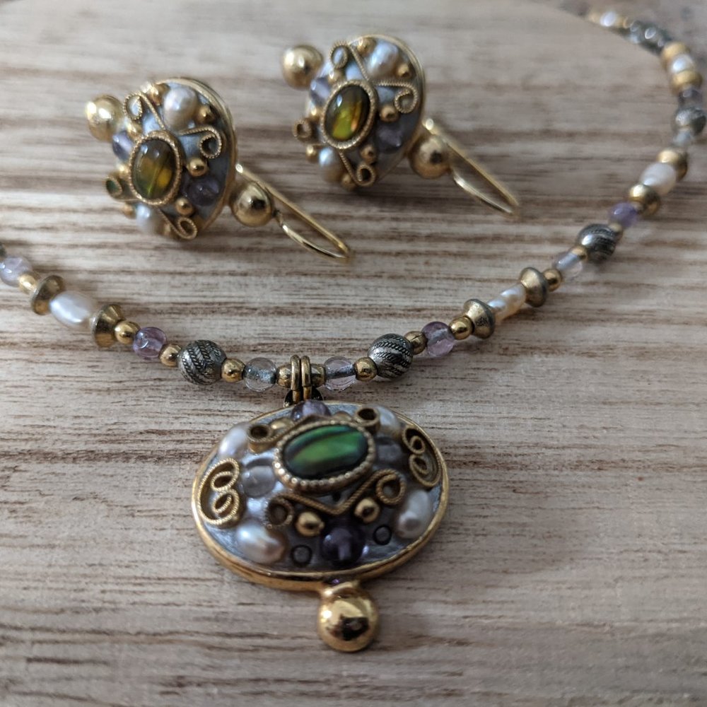 Michal Golan Amethyst Oval Necklace & Earrings Set